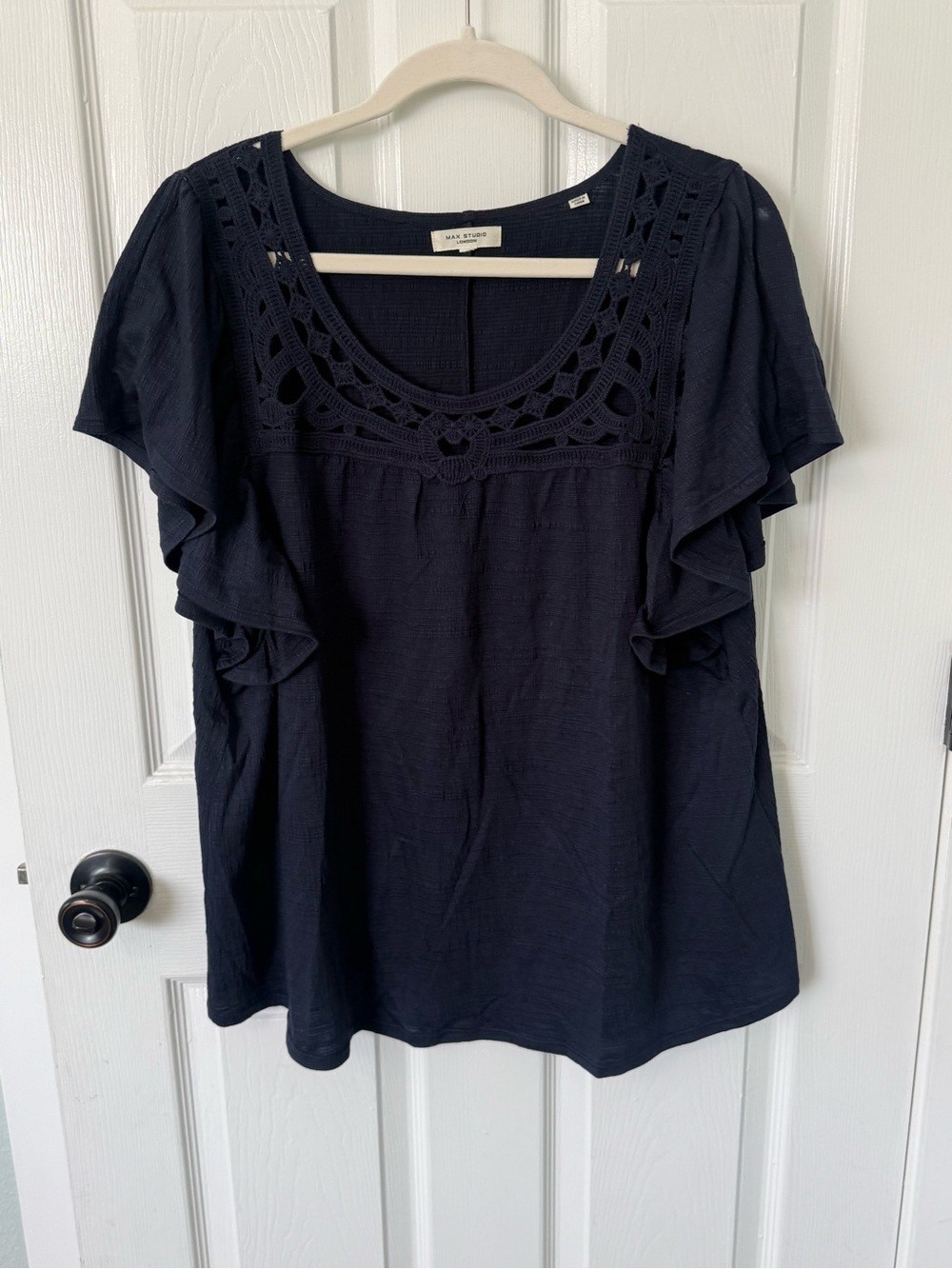 Max Studio Navy Short Sleeve Blouse
